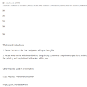 An email of links to the materials to be used during Noelle's live performance, which includes images of their paintings and a Maya Angelou audio recording.